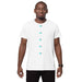 Lux shop 07 T-shirt on model, white, short-sleeve, featuring Lux shop logo.