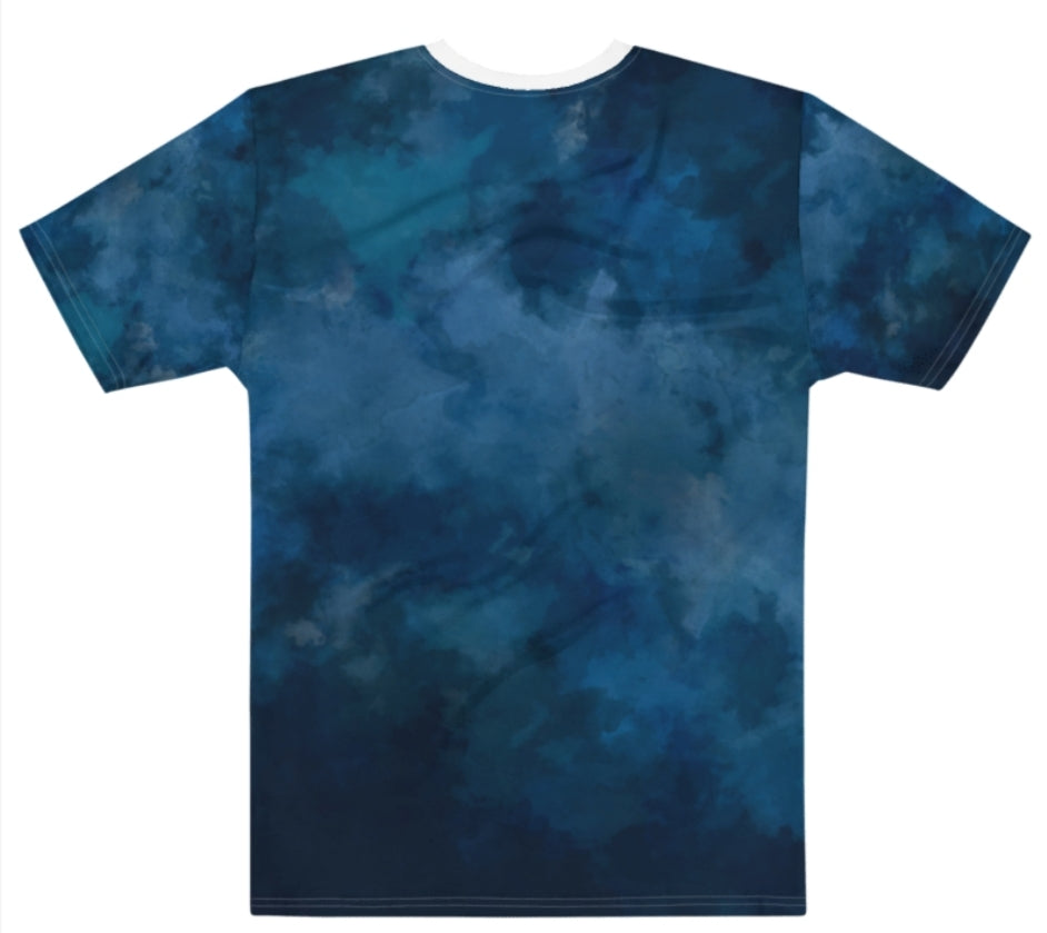 Lux 07 T-shirt in high-quality Lux fabric, blue pattern, back view.