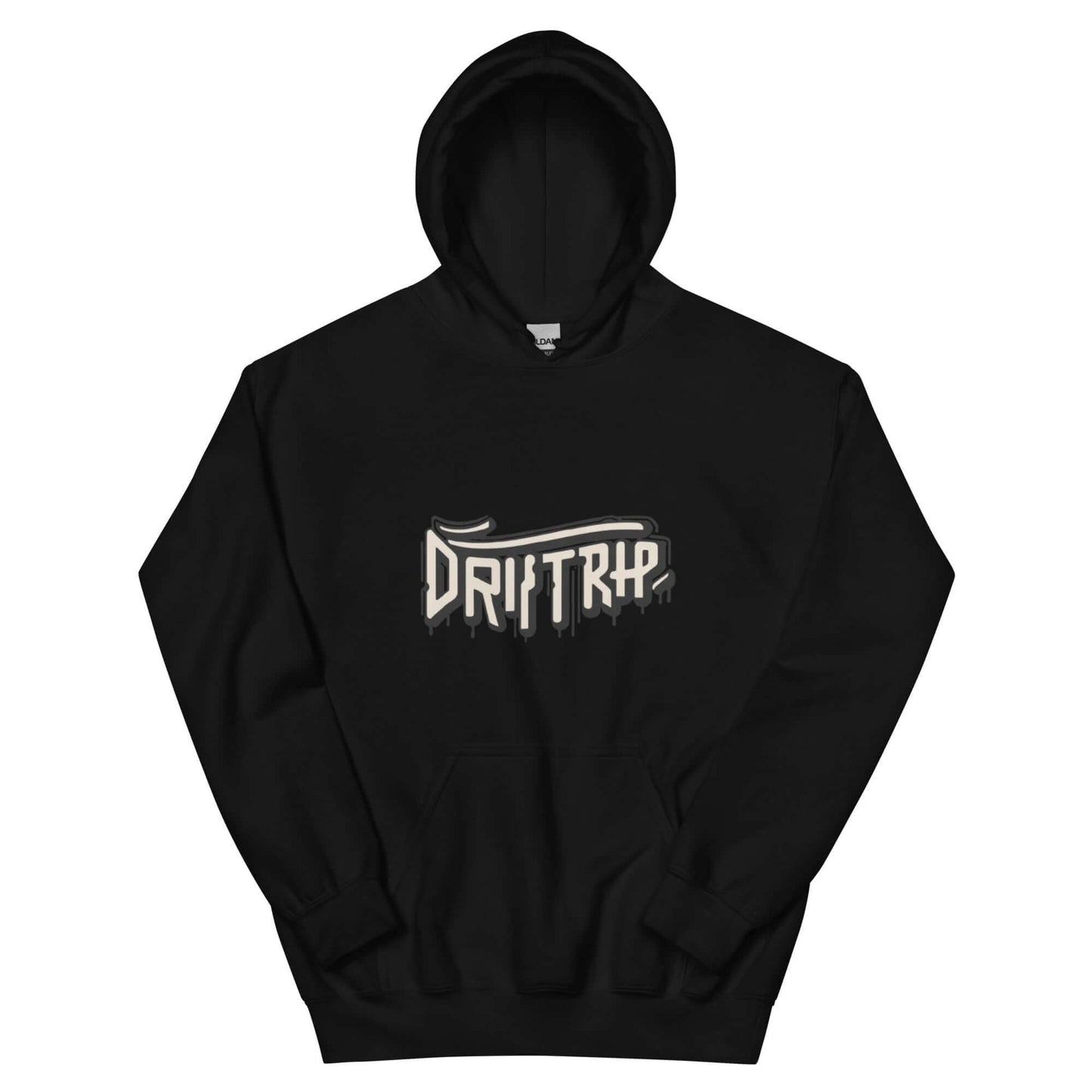 Black Driptrap hoodie with unique graphic design.
